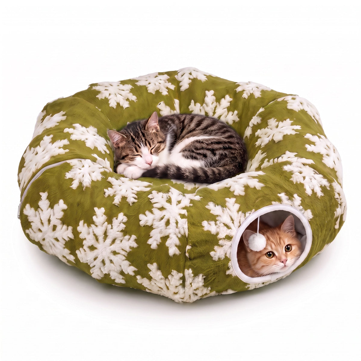 TinselPurr Christmas Cat Tunnel Bed - Green
