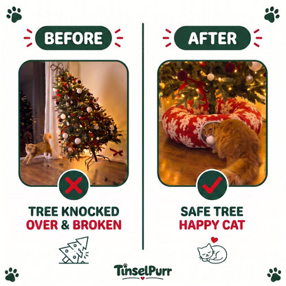 TinselPurr Christmas Cat Tunnel Bed - Red